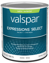 Valspar Expressions Select 4500 028.0045000.005 Latex Paint, Acrylic Base, Satin, White Base, 1 qt